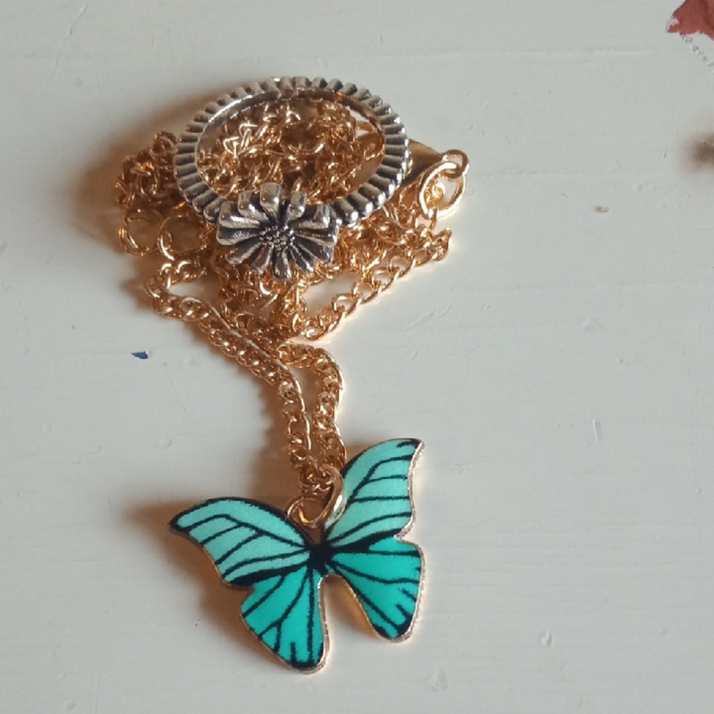 Gold and Silver Butterfly Necklace
